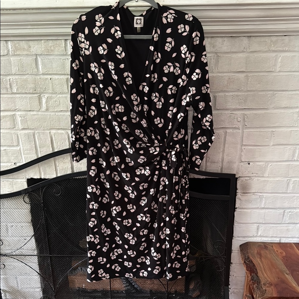 Anne Klein Black and White Long Sleeve Wrap Dress